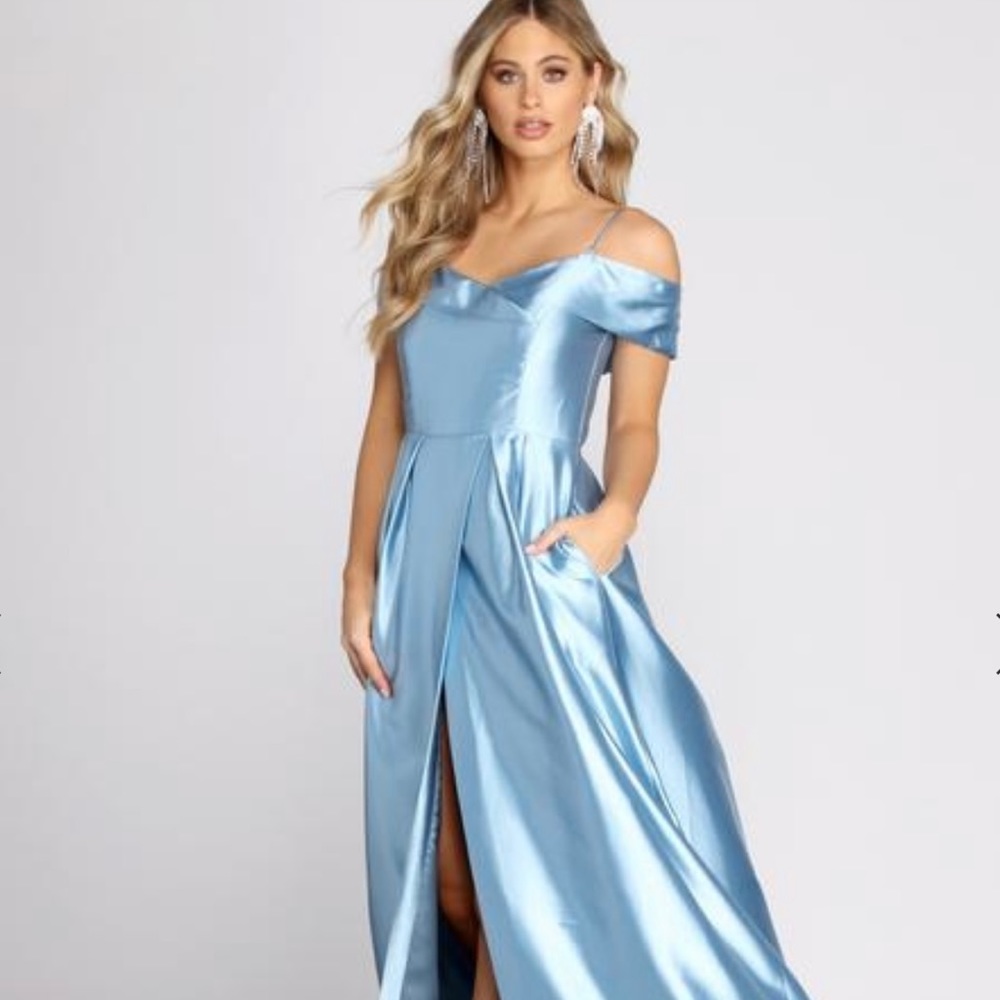 Satin Off Shoulder Formal Dress